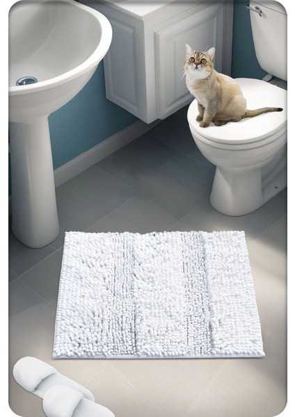 Pamuk Tafting Su Emici Banyo Paspası, Banyo Halısı Makarna 60 x 50 cm