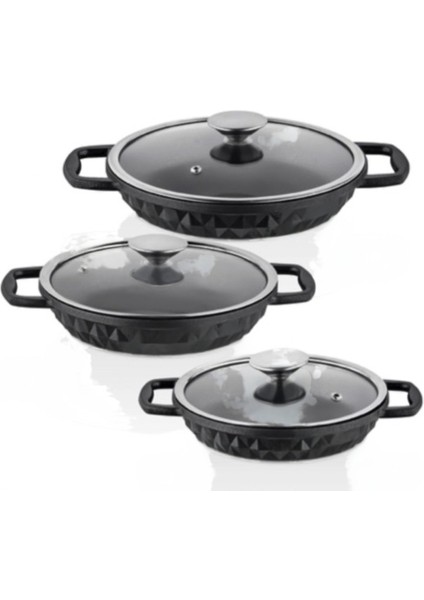 Taç Bella Döküm Cam Kapaklı 3'lü Sahan Seti 18-20-22 cm fiyatları