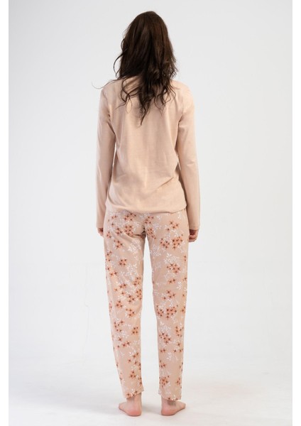 Kadın Uzun Kol Bej Pijama Takım C0T8N1O304