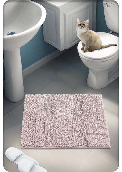 Pamuk Tafting Su Emici Banyo Paspası, Banyo Halısı Makarna 60 x 50 cm