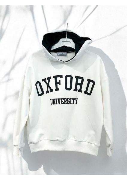 Kız Çocuk Pamuklu Oxford Yazılı Kısa Kapüşpnlu Sweatshirt