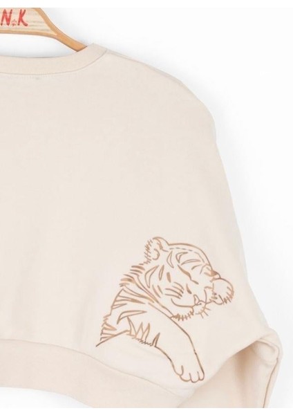 Kız Çocuk Pamuklu Orta Kalınlık Crop Sweatshirt