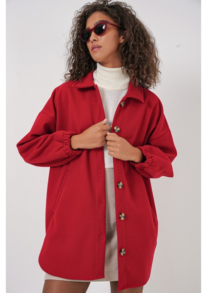 0674 Cepli Oversize Gömlek - Kırmızı