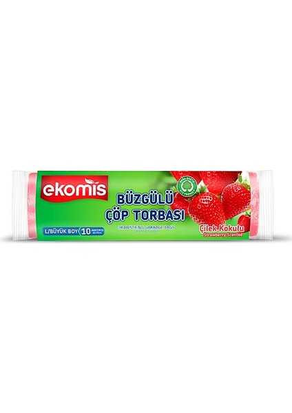 Çilek Kokulu Büzgülü Çöp Torbası Büyük Boy 10'lu (1 Paket)