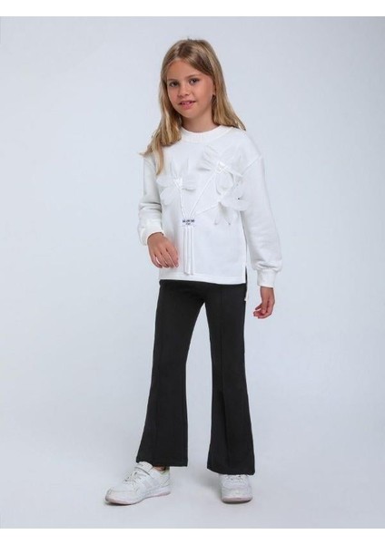 Kız Çocuk Kabartma Çiçek Desenli Sweatshirt