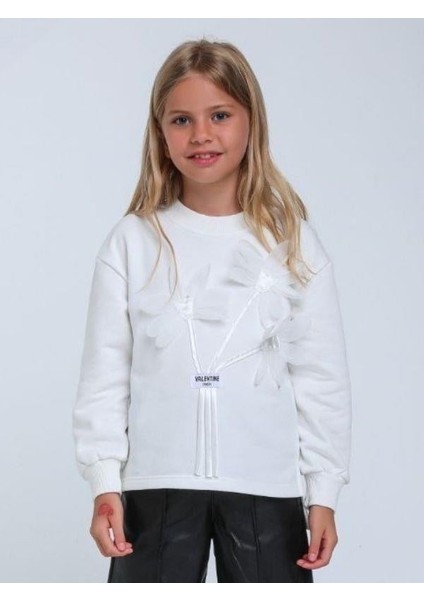 Kız Çocuk Kabartma Çiçek Desenli Sweatshirt
