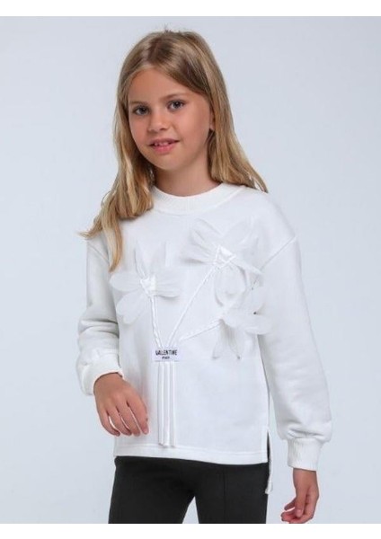 Kız Çocuk Kabartma Çiçek Desenli Sweatshirt