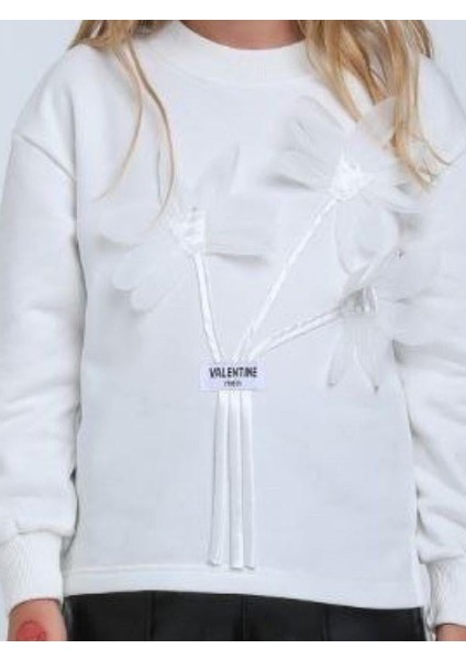 Kız Çocuk Kabartma Çiçek Desenli Sweatshirt