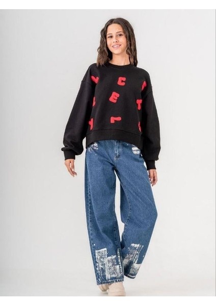Kız Çocuk Mevsimlik Harf Aplikeli 3 Iplik Sweatshirt fiyatları