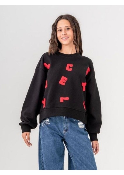 Kız Çocuk Mevsimlik Harf Aplikeli 3 Iplik Sweatshirt indirimleri