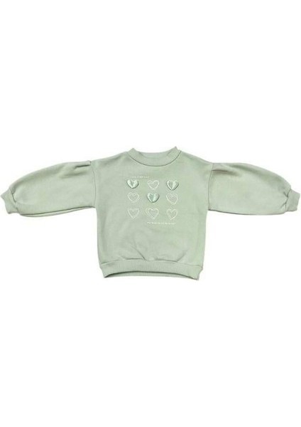 Kız Çocuk Kalın Kalp Detaylı Içi Şardonlu Sweatshirt
