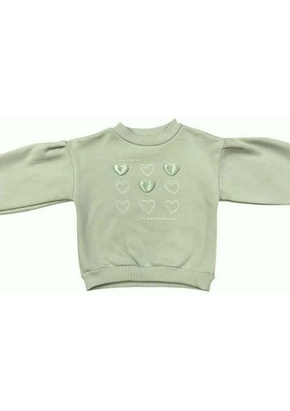 Kız Çocuk Kalın Kalp Detaylı Içi Şardonlu Sweatshirt
