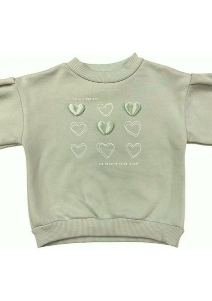 Kız Çocuk Kalın Kalp Detaylı Içi Şardonlu Sweatshirt