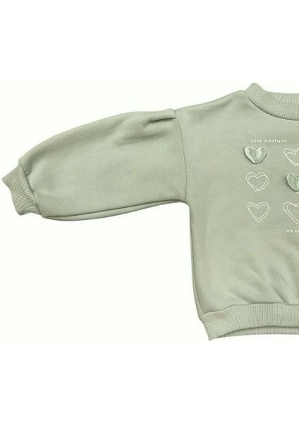 Kız Çocuk Kalın Kalp Detaylı Içi Şardonlu Sweatshirt