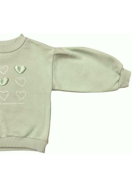 Kız Çocuk Kalın Kalp Detaylı Içi Şardonlu Sweatshirt