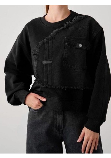 Kız Çocuk Mevsimlik Önü Denim Garni Cepli 3 Iplik Sweatshirt indirimleri