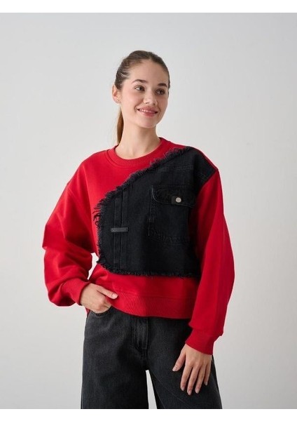 Kız Çocuk Mevsimlik Önü Denim Garni Cepli 3 Iplik Sweatshirt fiyatları