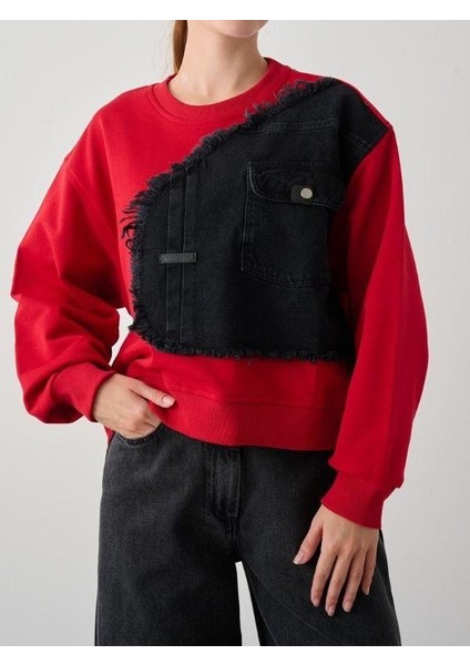 Kız Çocuk Mevsimlik Önü Denim Garni Cepli 3 Iplik Sweatshirt indirimleri