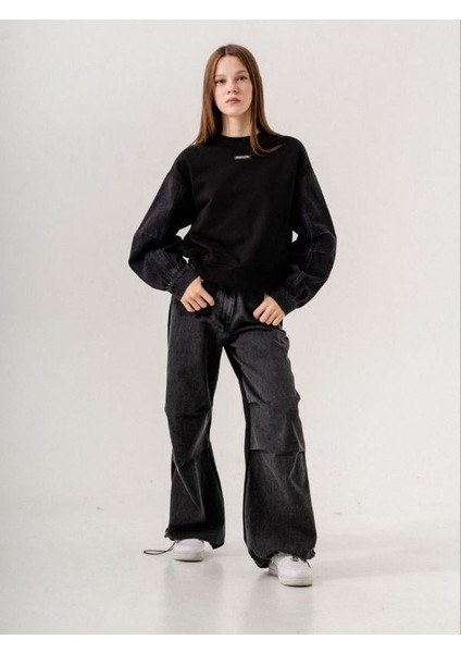 Kız Çocuk Mevsimlik Denim Kol 3 Iplik Sweatshirt fiyatları