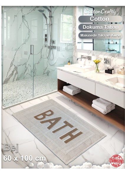 Pamuk Dokuma Su Emici Banyo Paspası, Banyo Halısı Bath 60 x 100 cm modelleri