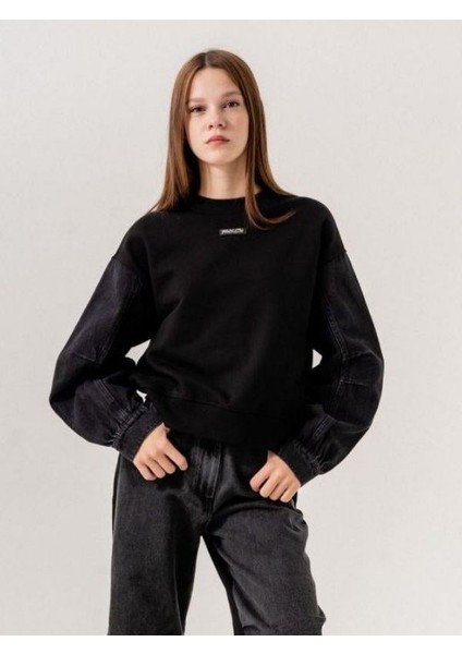 Kız Çocuk Mevsimlik Denim Kol 3 Iplik Sweatshirt indirimleri