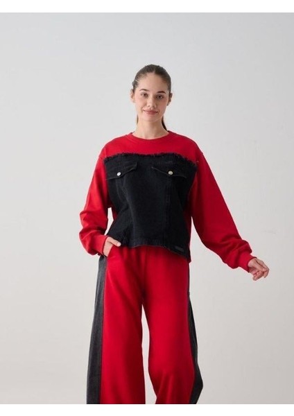 Kız Çocuk Mevsimlik Altı Denim Cepli 3 Iplik Sweatshirt modelleri