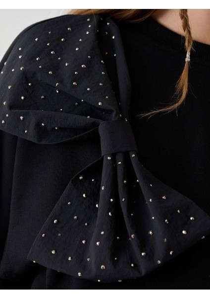 Kız Çocuk Taşlı Büyük Fiyonk Detaylı Sweatshirt fiyatları