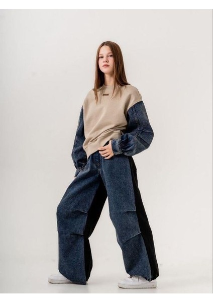 Kız Çocuk Mevsimlik Denim Kol 3 Iplik Sweatshirt