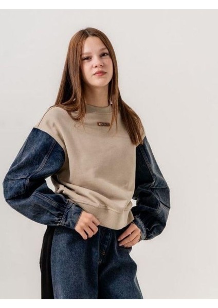 Kız Çocuk Mevsimlik Denim Kol 3 Iplik Sweatshirt fırsatları