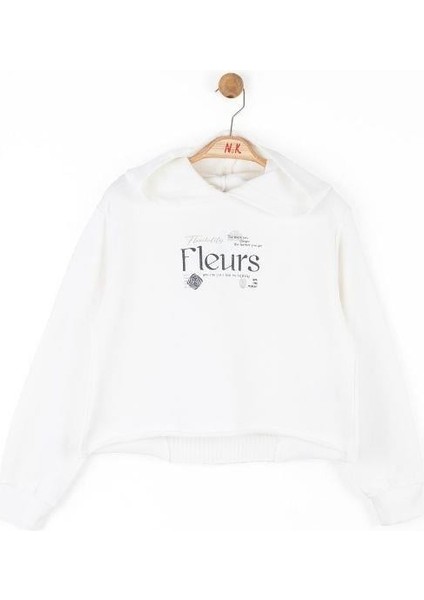 Kız Çocuk Pamuklu Sırtı Tirko Detaylı Fleurs Sweatshirt