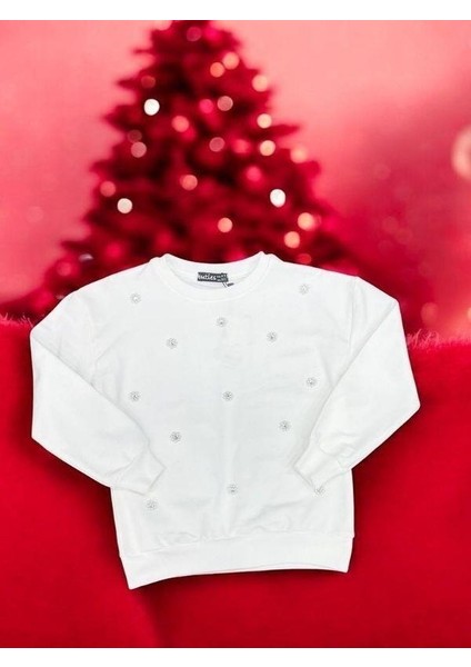 Kız Çocuk Pamuklu Inci Işlemeli Ince Sweatshirt
