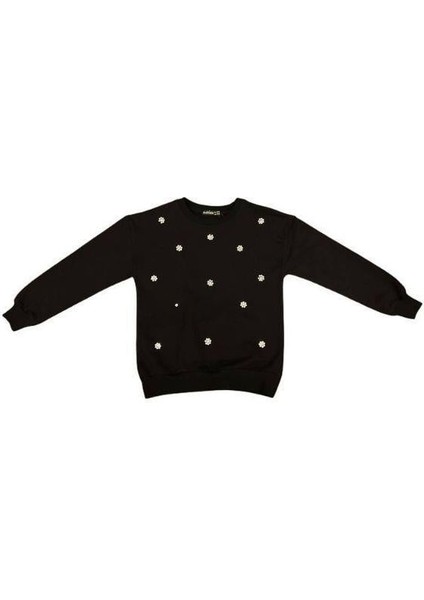 Kız Çocuk Pamuklu Inci Işlemeli Ince Sweatshirt