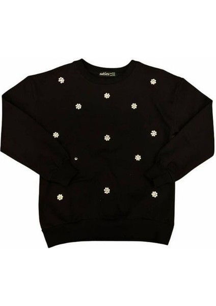 Kız Çocuk Pamuklu Inci Işlemeli Ince Sweatshirt
