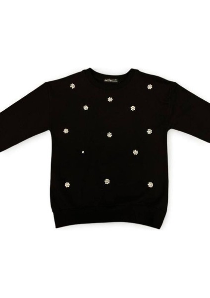Kız Çocuk Pamuklu Inci Işlemeli Ince Sweatshirt