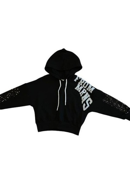 Kız Çocuk Simli Yazılı Kolları Pul Detaylı Crop Sweatshirt fiyatları