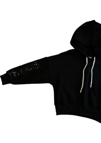 Kız Çocuk Simli Yazılı Kolları Pul Detaylı Crop Sweatshirt indirimleri