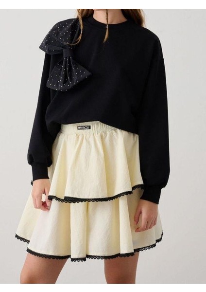 Kız Çocuk Taşlı Büyük Fiyonk Detaylı Sweatshirt modelleri