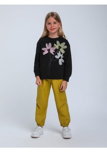 Kız Çocuk Çiçek Işlemeli Tasarım Sweatshirt