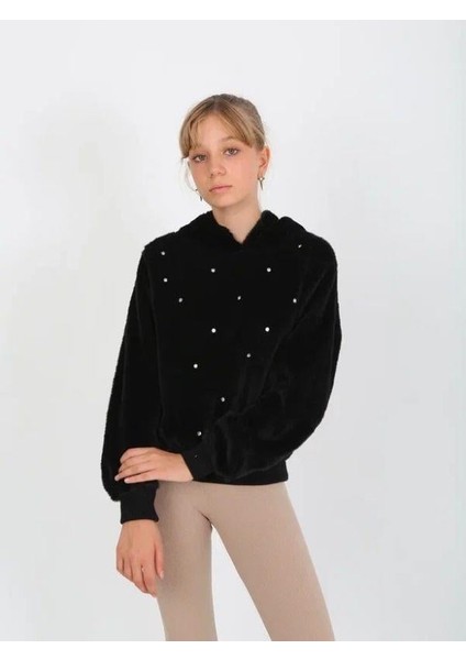 Kız Çocuk Taşlı Peluş Kapüşonlu Sweatshirt fiyatları