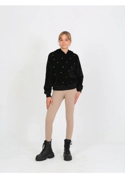 Kız Çocuk Taşlı Peluş Kapüşonlu Sweatshirt modelleri