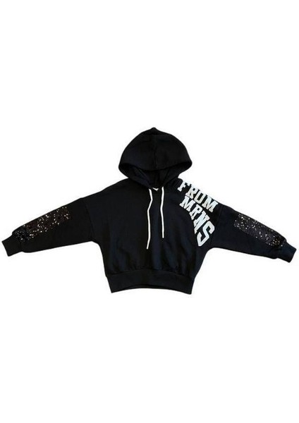 Kız Çocuk Simli Yazılı Kolları Pul Detaylı Crop Sweatshirt fiyatları