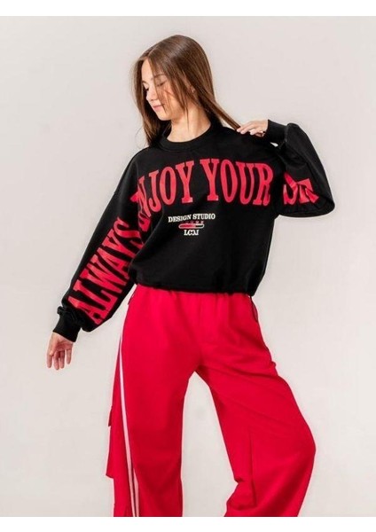 Kız Çocuk Enjoy Baskılı 2 Iplik Sweatshirt