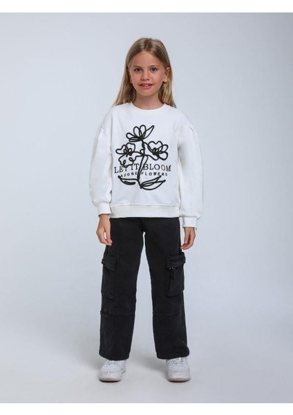 Kız Çocuk Çiçek Nakışlı Sweatshirt