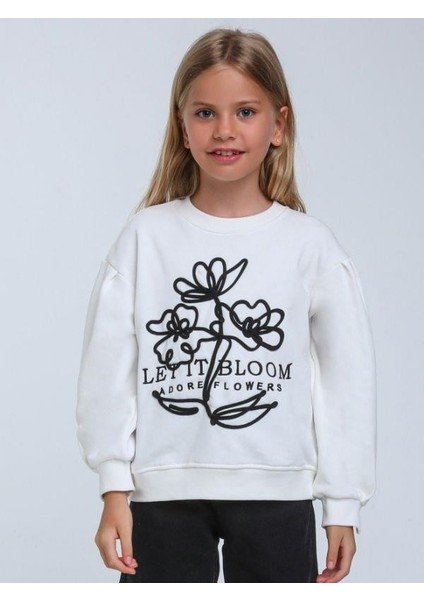 Kız Çocuk Çiçek Nakışlı Sweatshirt