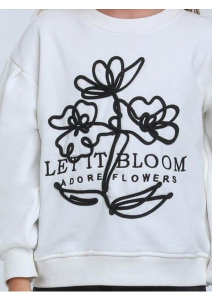 Kız Çocuk Çiçek Nakışlı Sweatshirt