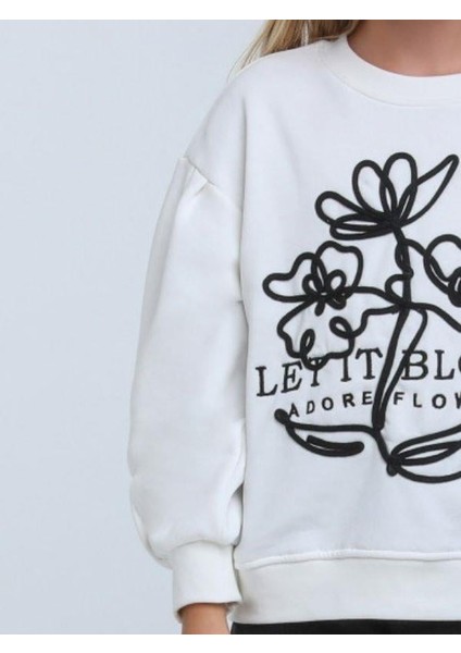 Kız Çocuk Çiçek Nakışlı Sweatshirt