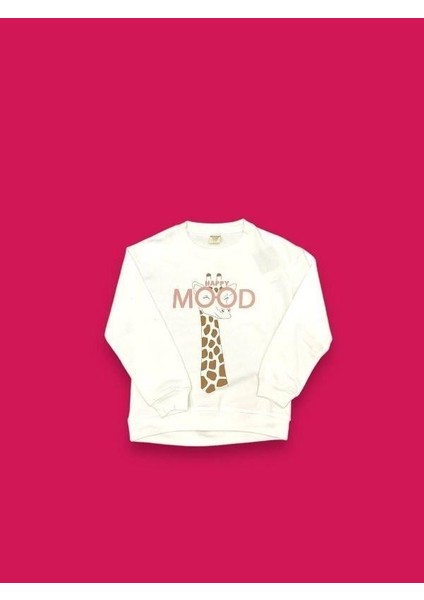 Kız Çocuk Zürafa Happy Mood Yazılı Sweatshirt