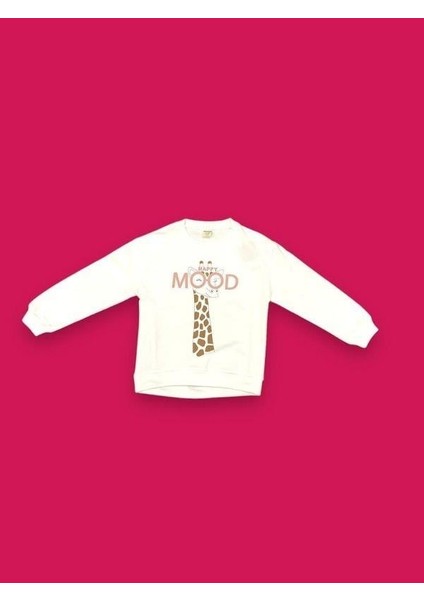Kız Çocuk Zürafa Happy Mood Yazılı Sweatshirt