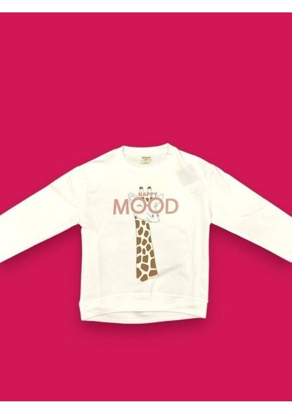 Kız Çocuk Zürafa Happy Mood Yazılı Sweatshirt