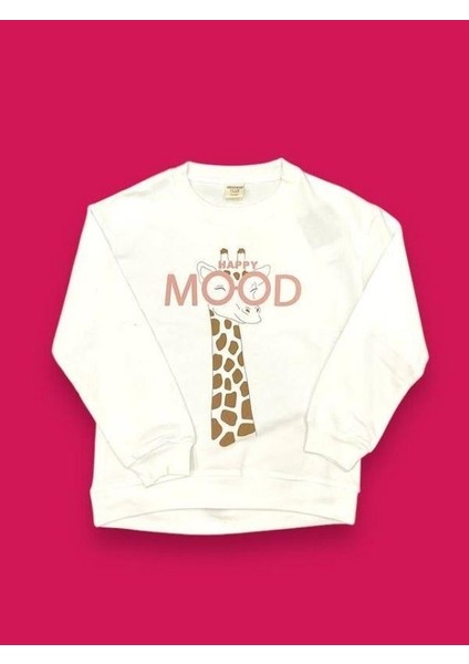 Kız Çocuk Zürafa Happy Mood Yazılı Sweatshirt